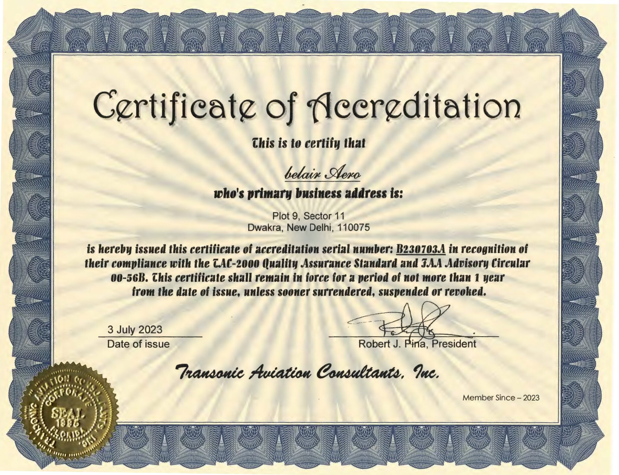 FAA AC 00-56B Certification